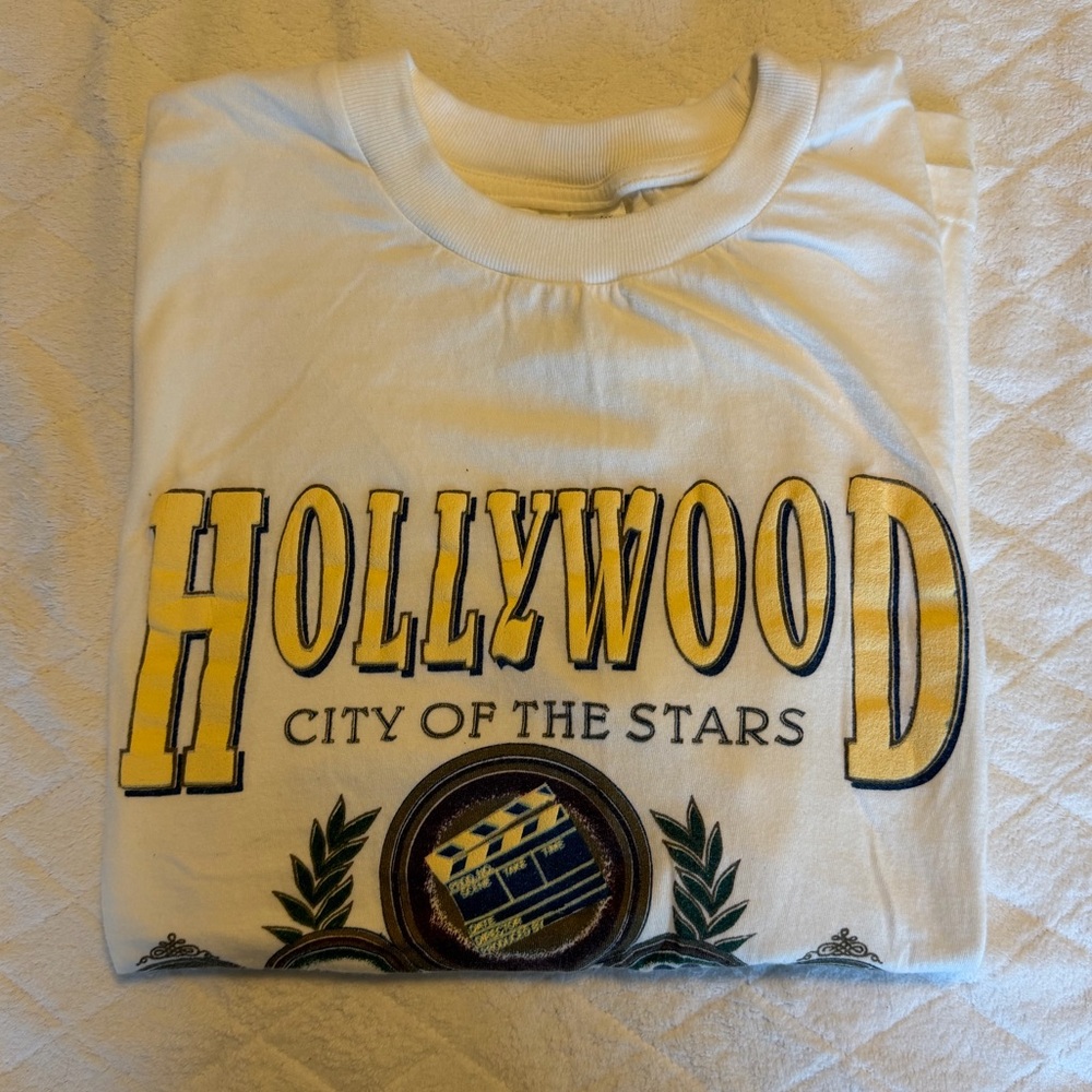 Vintage Hollywood 'City of the Stars' Graphic Tee - White & Yellow